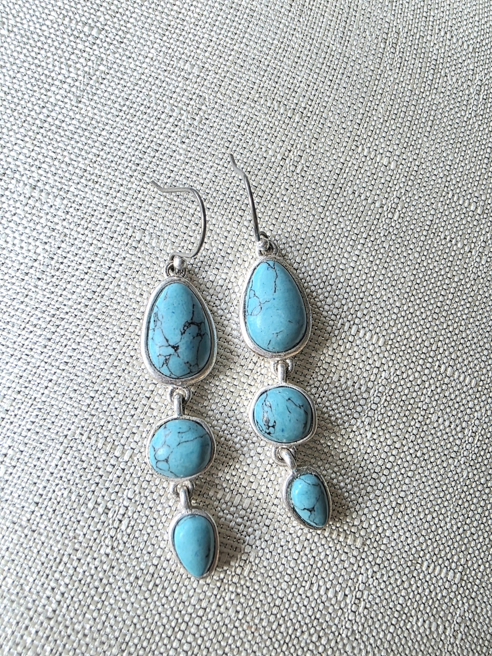 Lucky Brand silver-tone faux turquoise triple-drop dangle earrings